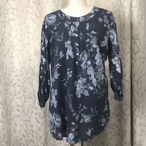 Soft Surroundings Cotton Pullover Blouse. Black With White Floral Pattern. 1X